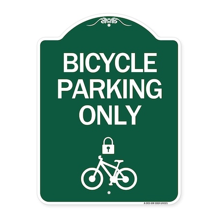 Signmission Bicycle Parking W/ Cycle and Lock, Green & White Aluminum Sign, 18" x 24", GW-1824-24321 A-DES-GW-1824-24321